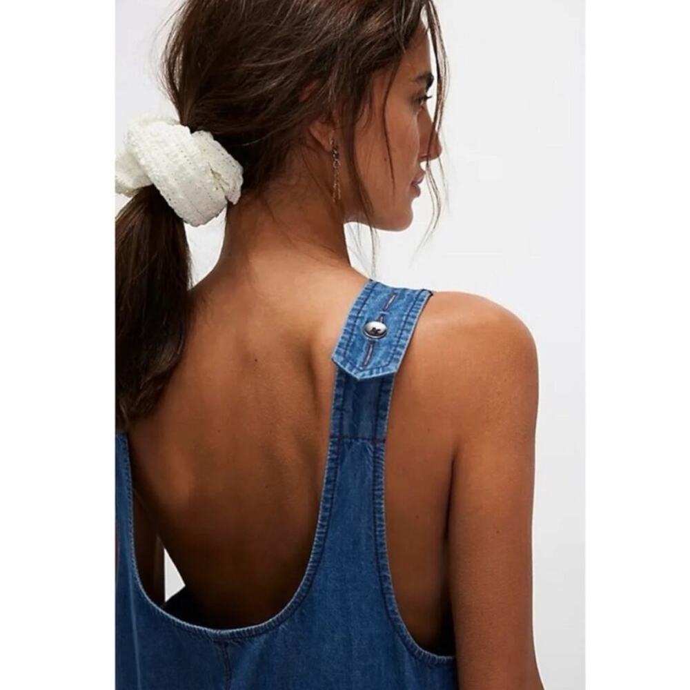 Free People Retro 90s Soraya Light Denim Sky Drop Waist Midi Jumper Dress Large - Picture 3 of 11